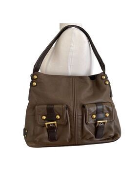 Tignanello Brown Soft Leather Shoulder Bag many compartments Dual Front Pockets